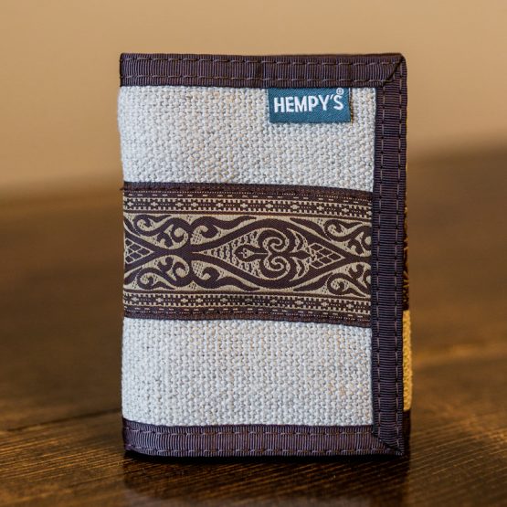 Hemp Tri-Fold Wallet Tan with Tribal Trim